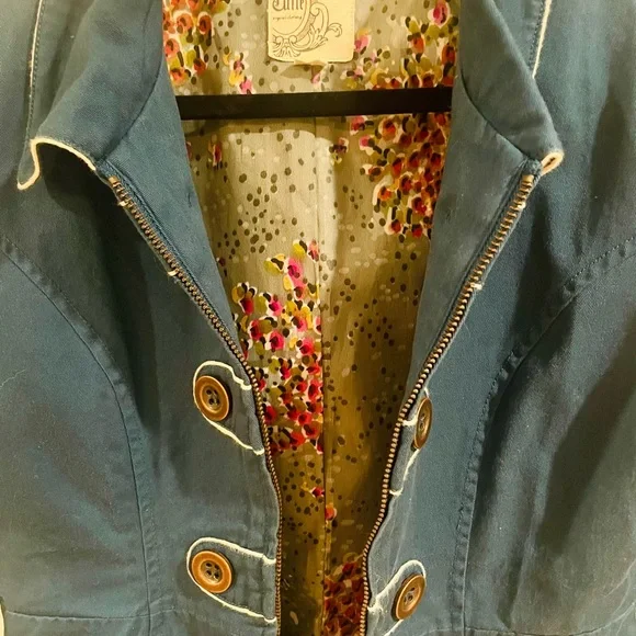 Tulle Teal Trench Coat with White Accents - Picture 3 of 5